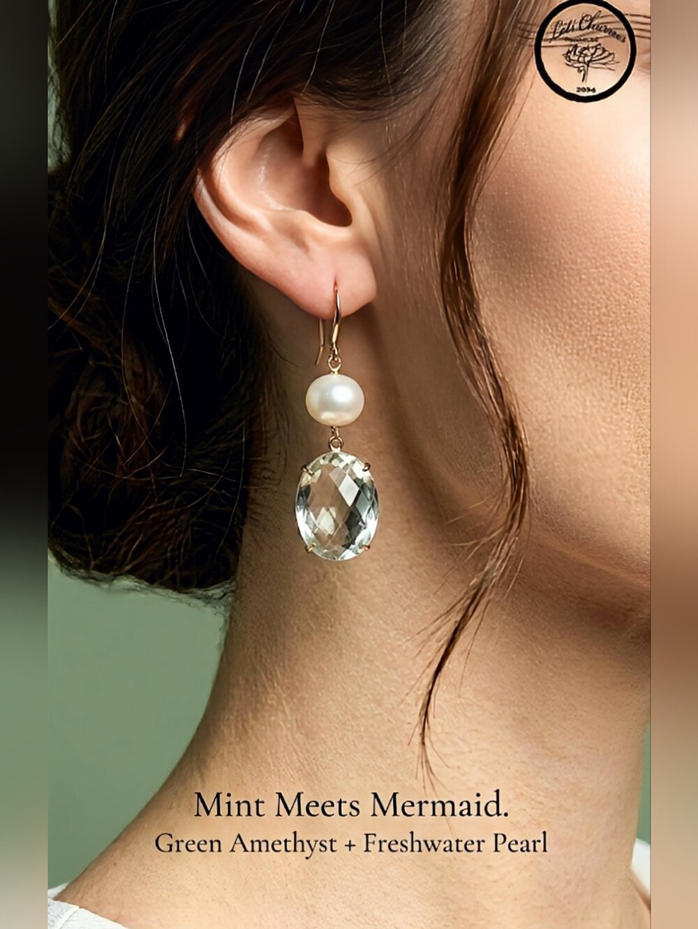 Large Prasiolite/ Green Amethyst 12.6 Ct. & Genuine Baroque Pearl Drop Earrings